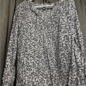 Old Navy Navy Blue and White Floral Blouse